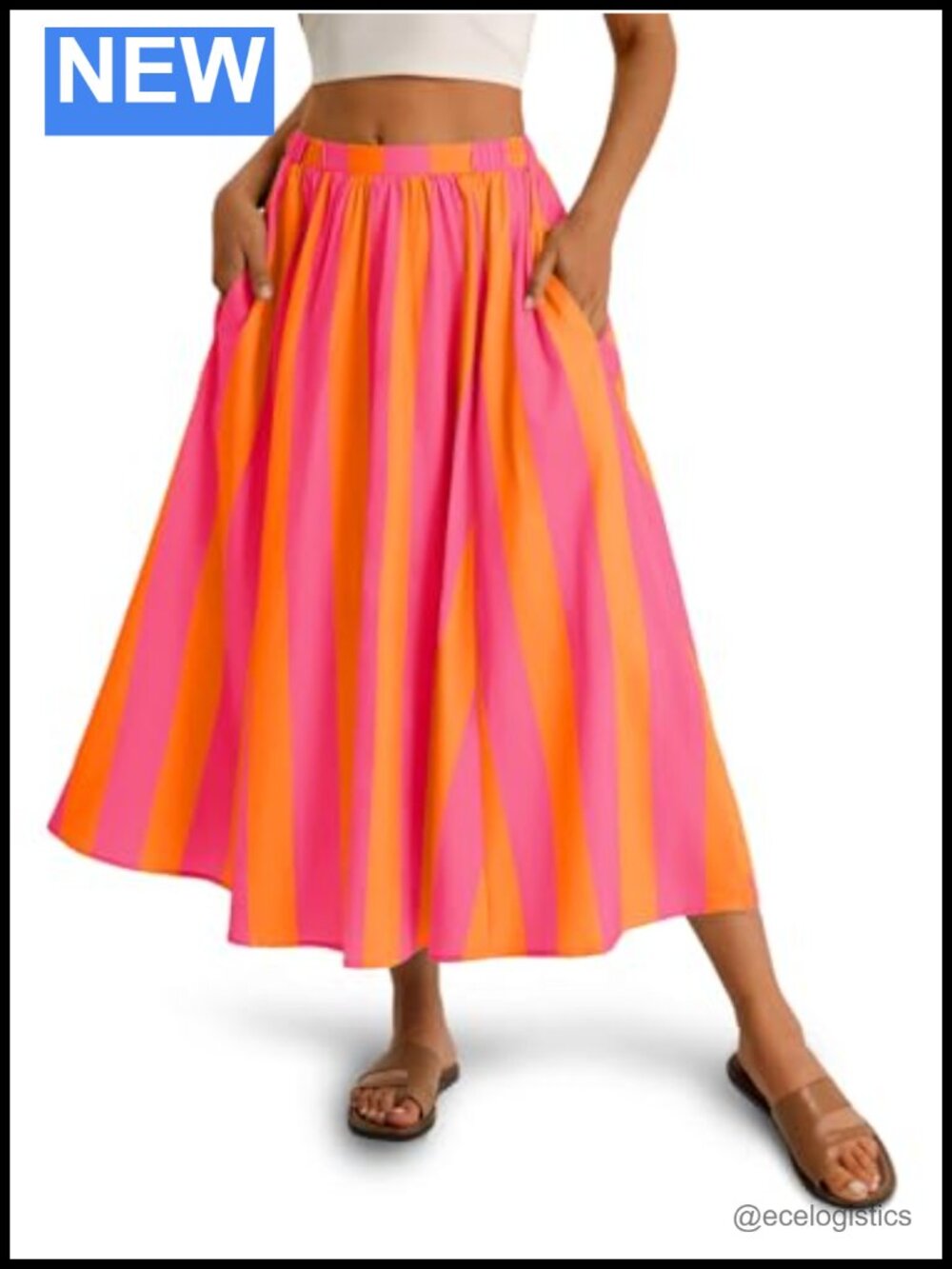 Striped A-Line Maxi Skirt High Waist Flowy Summer Beach Vacation